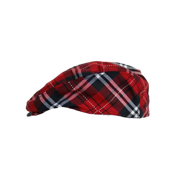 Red Plaid Snap Front Newsboy Golf Flat Ivy Cap Hat - Picture 5 of 9